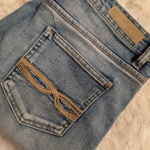 Light Blue Denim Jeans with Tan Embroidery